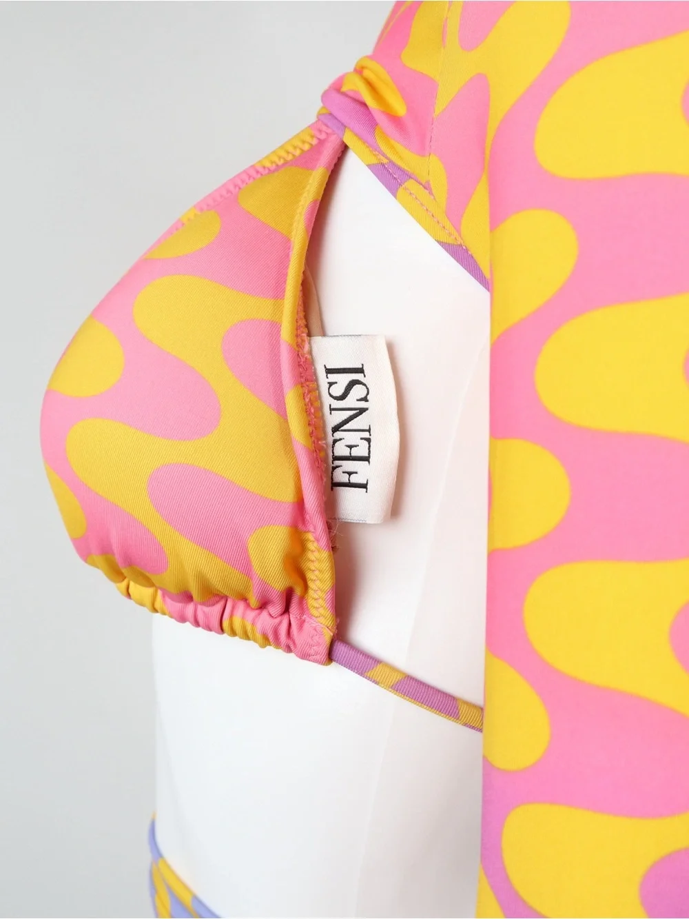 FENSI | 3 Piece Women's Pink & Yellow Patterned Long-Sleeve Bikini Set